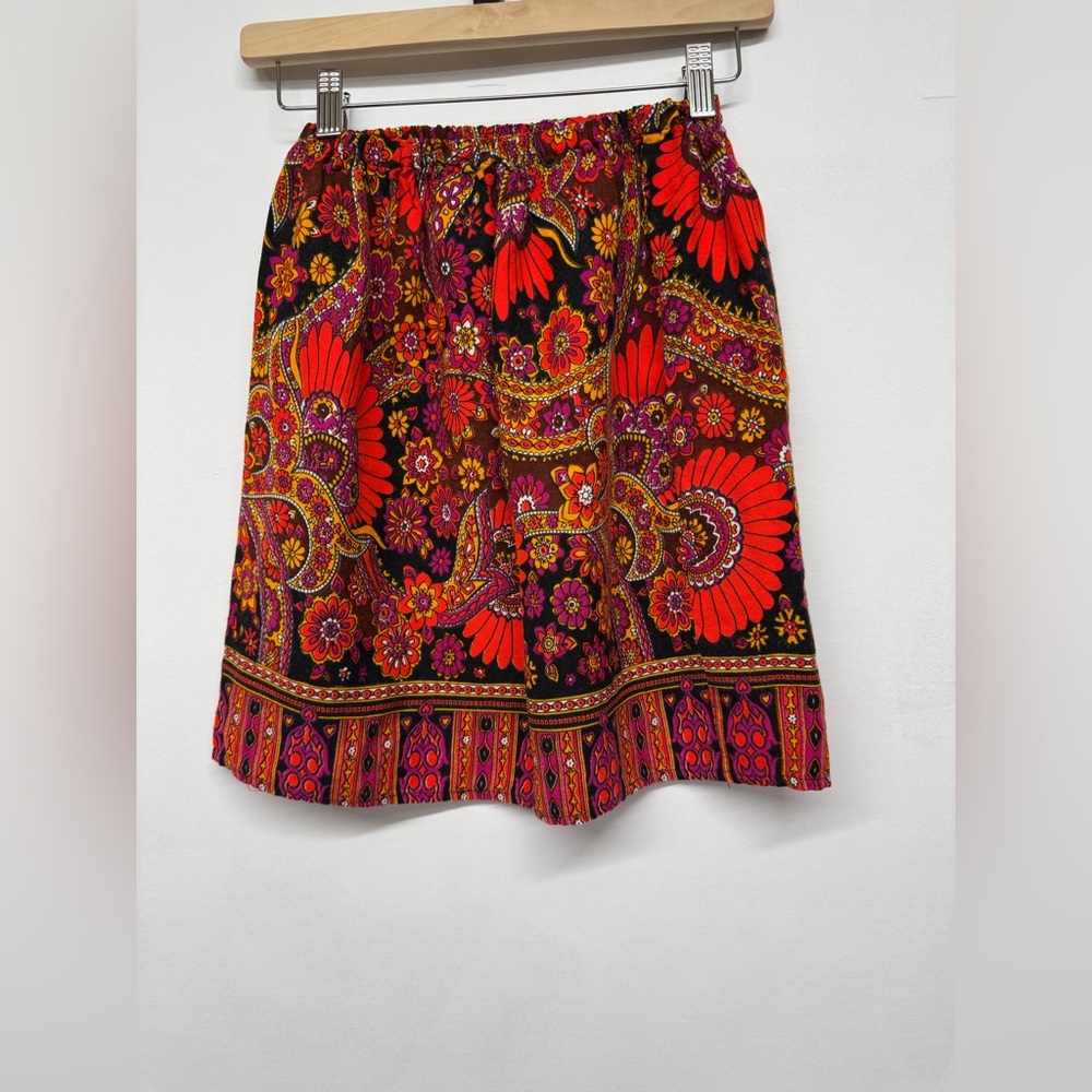 Vintage Sixties Purple Orange & Black Paisley Mini Skirt Size Small